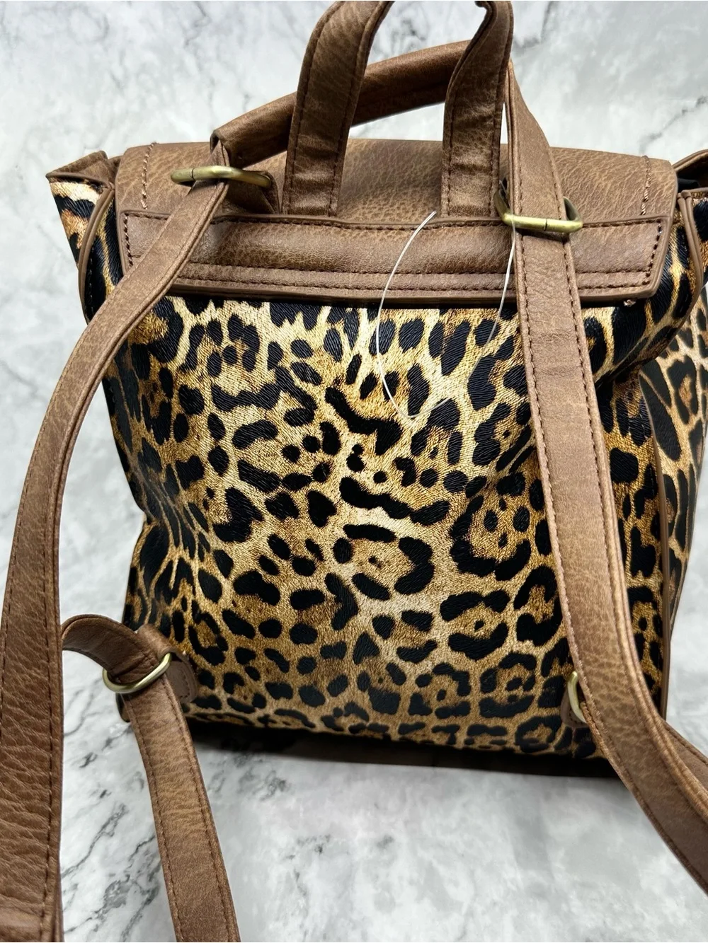 Brown Leopard Print Mini Backpack with Monogram Accent